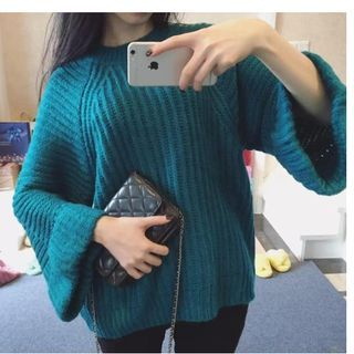 Octavia Bell-Sleeve Chunky Knit Sweater