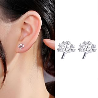 Tree Rhinestone S925 Sterling Silver Stud Earring