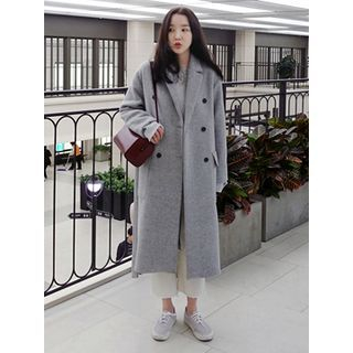 maybe-baby Double-Breasted Wool Blend Coat with Belt