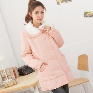 RingBear Faux Fur-Collar Padded Long Jacket