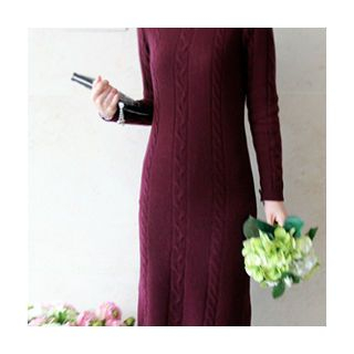 LEELIN Wool Blend Midi Cable-Knit Dress