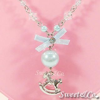 Blue Mini Rocking Horse Crystal Necklace