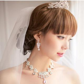Luxury Style Bridal Set: Tiara + Necklace + Clip-On Earrings