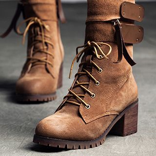 MIAOLV Genuine Suede Lace-Up Short Boots