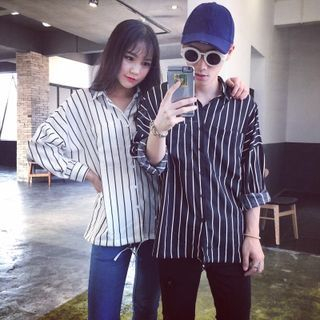 Teezone Striped Matching Couple Shirt