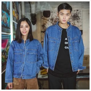 Simpair Matching Couple Mandarin Collar Denim Jacket