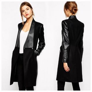 Persephone Faux Leather Panel Snap Button Coat