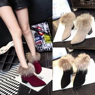 Lynnx Furry-Panel Chunky-Heel Ankle Boots