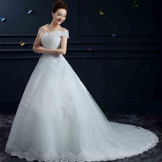 Shannair Off Shoulder Lace Panel Wedding Ball Gown