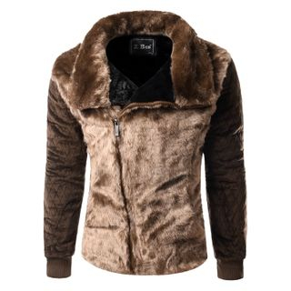 Bay Go Mall Faux Fur Panel Zip Jacket