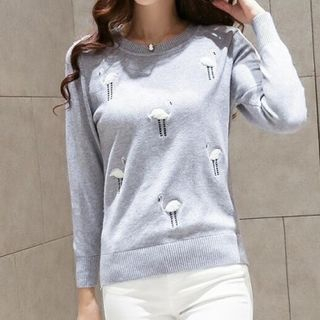 Aikoo Long-Sleeve Embroidered Knit Top