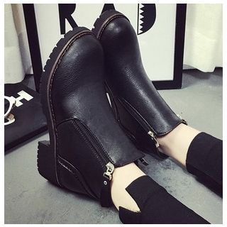QQ Trend Block Heel Faux Leather Ankle Boots