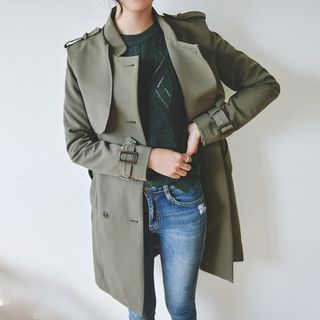JUSTONE Double-Breasted Trench Coat with Belt