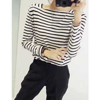 J.ellpe Square-Neck Striped Top