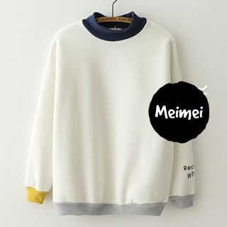 Meimei Colour Block Letter Fleece-lined Pullover