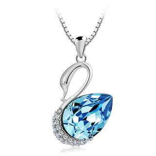 BELEC 925 Sterling Silver Swan Pendant with Blue Swarovski Element Crystal and 45cm Necklace