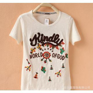 Cute Colors Short-Sleeve Appliqu  Embroidered T-Shirt