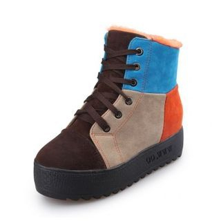BAYO Platform Color Block Lace Up Short Boots