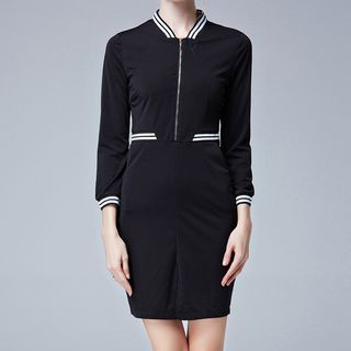 Shantal Contrast Trim 3/4-Sleeve Zip Front Dress