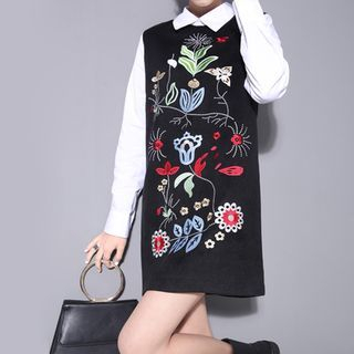 Sonne Embroidered-Flower Collared Dress