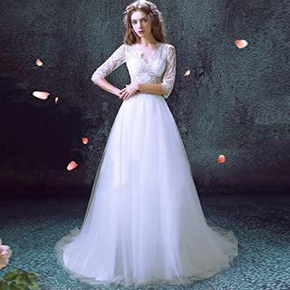 Angel Bridal Paneled Rhinestone Beaded A-Line Wedding Dresses