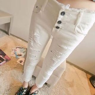 Camellia Button-front Distressed Jeans