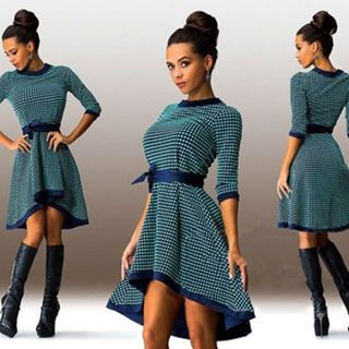 Onayaya 3/4-Sleeve Gingham A-Line Dress