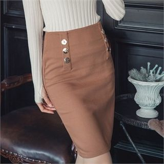 ERANZI Button-Detail Pencil Skirt