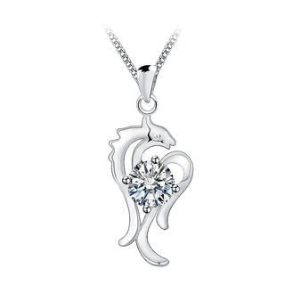 BELEC 925 Sterling Silver Chinese Zodiac-Horse Pendant with White Cubic Zircon and Necklace