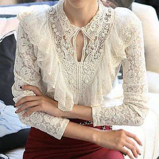 Fashion Street Long-Sleeve Lace Frilled Blouse