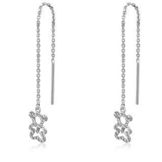 MaBelle 14K Italian White Gold Diamond Cut Hollow Teddy Bear Drop Style Threader Link String Earrings, Women Girl Jewelry in Gift Box