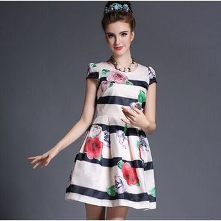 Ovette Short-Sleeve Floral A-Line Dress