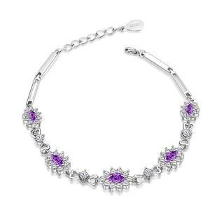 BELEC 925 Sterling Silver Flower Bracelet with Purple Crystal