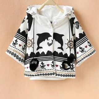 Cute Colors Dolphin Print Hooded Buttoned Jacket