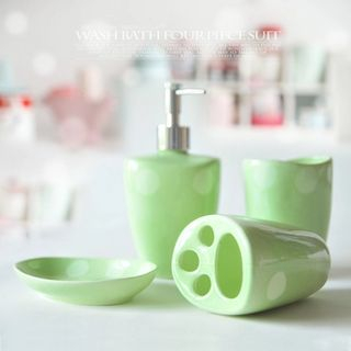 Artistique Set : Ceramic Soap Dispenser / Toothbrush Holder / Soap Dish / Cup