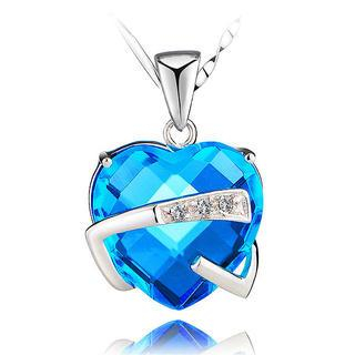 BELEC White Gold Plated 925 Sterling Silver Heart-shaped Pendant with Blue Cubic Zirconia and 45cm Necklace