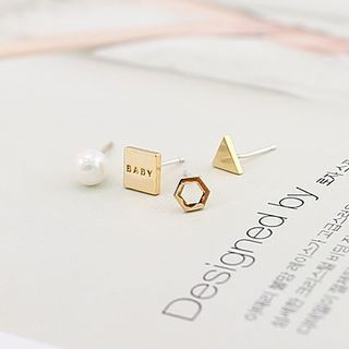 Love Generation Set of 4: Faux-Peral Square Triangle Earrings