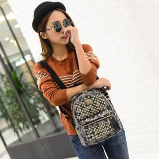 Bibiba Studded Rhinestone Faux Leather Backpack