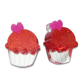 Sweet & Co. Sweet Glitter Red Mirror Cupcake Stud Earrings