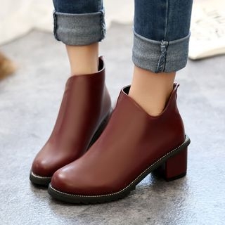 Cinde Shoes Faux Leather Chunky Heel Ankle Boots