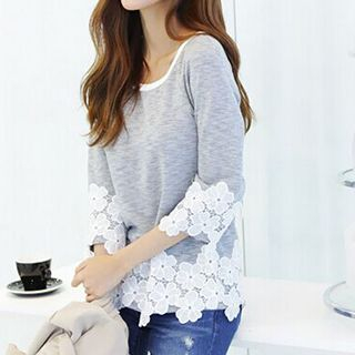 Fashion Street Elbow-Sleeve Lace Panel Top