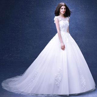 Angel Bridal Flower-Accent Ball Gown Wedding Dress