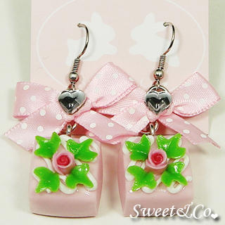 Sweet & Co. Pink Rose Chocolate Polka Ribbon Earrings