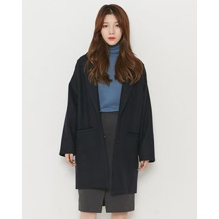 Someday, if Notched-Lapel Hidden-Button Wool Blend Coat