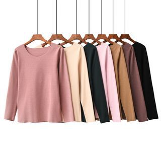 Long-Sleeve Crew Neck Plain Thermal T-Shirt