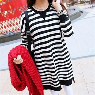 PIPPIN Side-Slit Striped Long Pullover