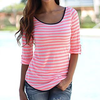 Rebecca 3/4-Sleeve Striped Open Back T-Shirt