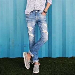 MITOSHOP Paint-Splatter Distressed Washed Jeans