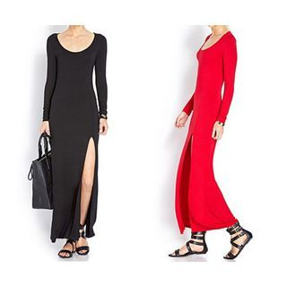 Aquello Long-Sleeve Side Slit Maxi Dress