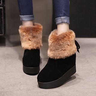 One100 Furry-Trim Short Wedge Boots